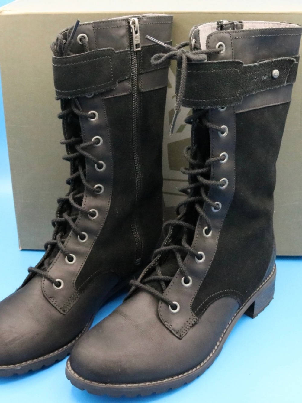 Timberland Wenham Mid Lace Black Leather & Suede Boots – Women's Size 8.5 M